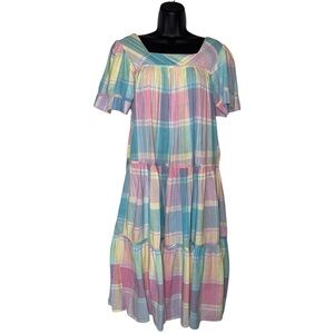 Coquette Fairy Milkmaid Prairie Vintage‎ 90s Ruffle Flowy Plaid Maxi Dress